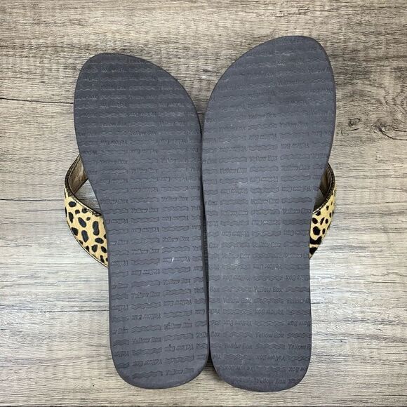 Yellow Box Flip Flops Sz 6.5~Leopard Print Furry Straps Leather "Burst" - Picture 9 of 11